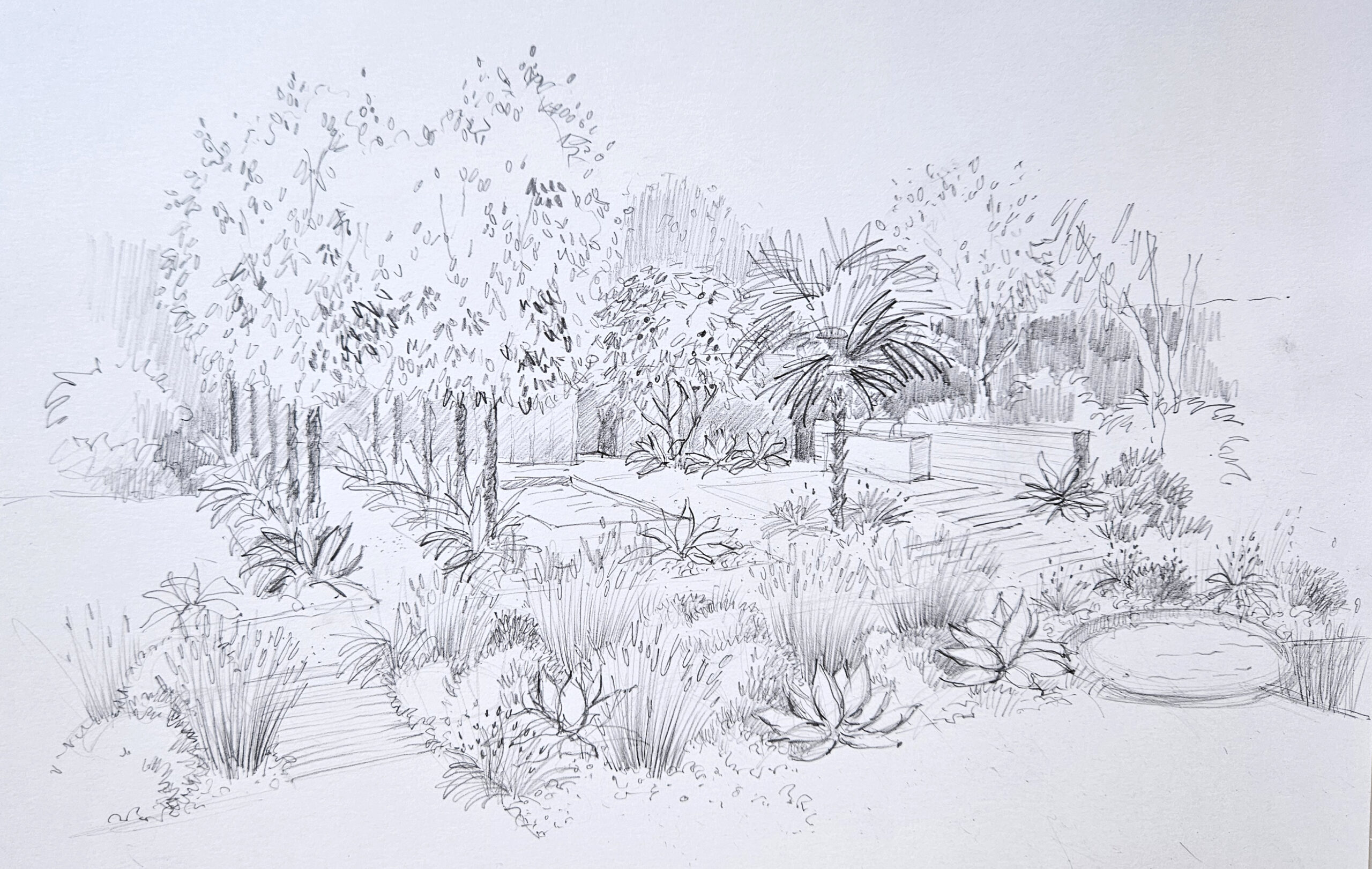 Brighton garden design visual with swimming pool and outdoor kitchen